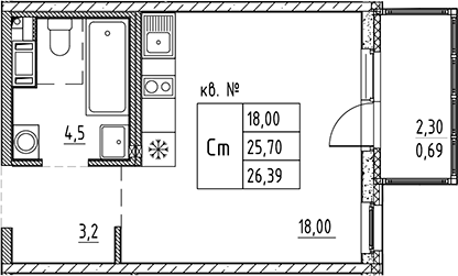 Планировка — PLUS Пулковский, Студия, 26 м²