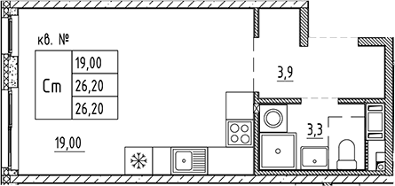 Планировка — PLUS Пулковский, Студия, 26 м²