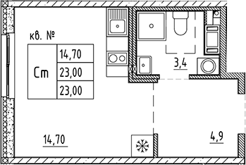Планировка — PLUS Пулковский, Студия, 23 м²