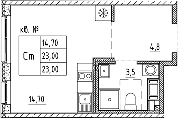 Планировка — PLUS Пулковский, Студия, 23 м²