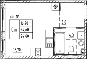Планировка — PLUS Пулковский, Студия, 25 м²