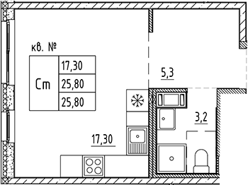 Планировка — PLUS Пулковский, Студия, 26 м²