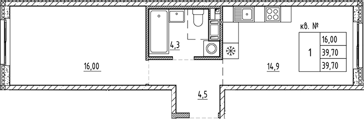 Планировка — PLUS Пулковский, 1-комн., 40 м²