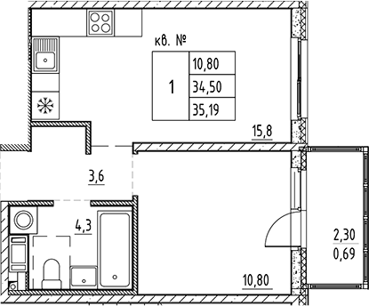 Планировка — PLUS Пулковский, 2-комн., 35 м²