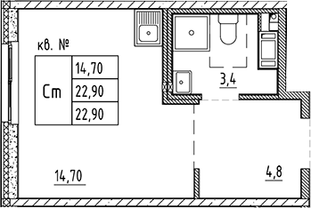 Планировка — PLUS Пулковский, Студия, 23 м²