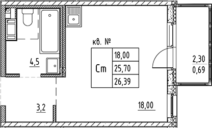 Планировка — PLUS Пулковский, Студия, 26 м²