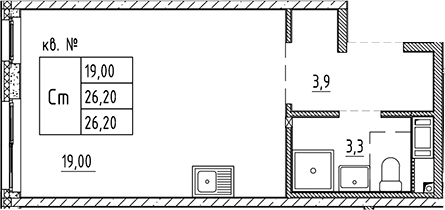 Планировка — PLUS Пулковский, Студия, 26 м²