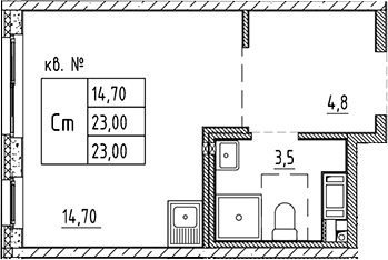 Планировка — PLUS Пулковский, Студия, 23 м²