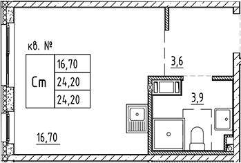 Планировка — PLUS Пулковский, Студия, 24 м²