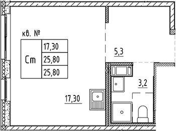 Планировка — PLUS Пулковский, Студия, 26 м²