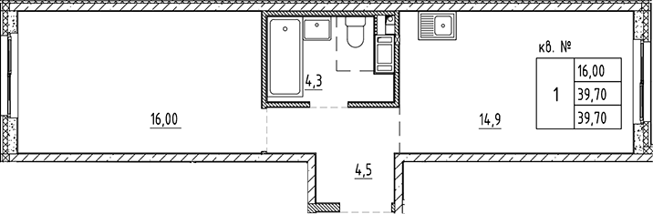 Планировка — PLUS Пулковский, 1-комн., 40 м²