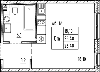 Планировка — PLUS Пулковский, Студия, 26 м²