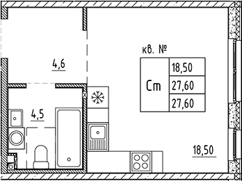 Планировка — PLUS Пулковский, Студия, 28 м²