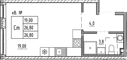 Планировка — PLUS Пулковский, Студия, 27 м²