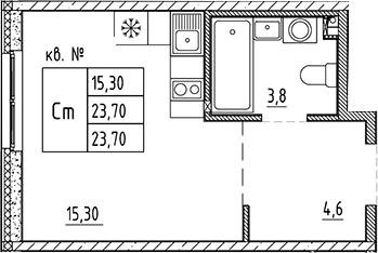 Планировка — PLUS Пулковский, Студия, 24 м²