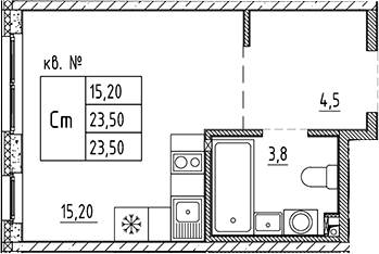 Планировка — PLUS Пулковский, Студия, 24 м²