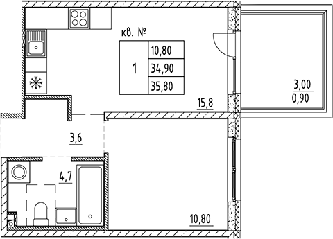 Планировка — PLUS Пулковский, 2-комн., 35 м²