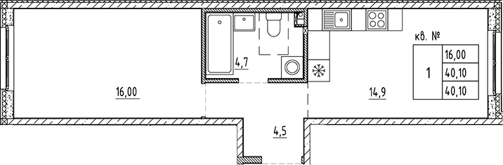 Планировка — PLUS Пулковский, 1-комн., 40 м²