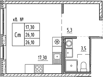 Планировка — PLUS Пулковский, Студия, 26 м²