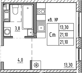 Планировка — PLUS Пулковский, Студия, 21 м²