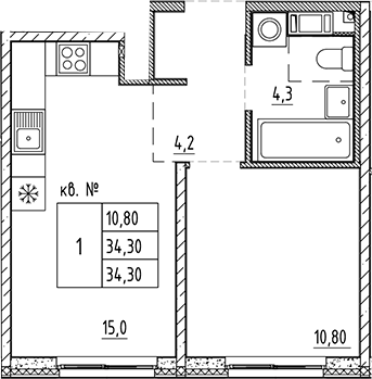 Планировка — PLUS Пулковский, 2-комн., 34 м²