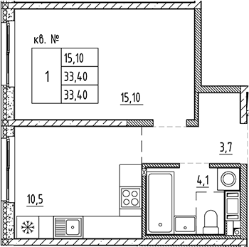 Планировка — PLUS Пулковский, 1-комн., 33 м²