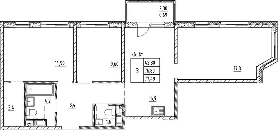 Планировка — PLUS Пулковский, 4-комн., 77 м²