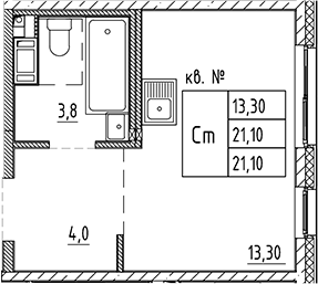 Планировка — PLUS Пулковский, Студия, 21 м²