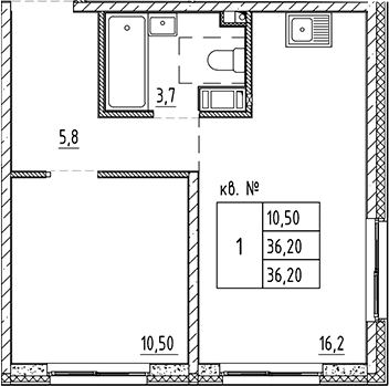 Планировка — PLUS Пулковский, 2-комн., 36 м²
