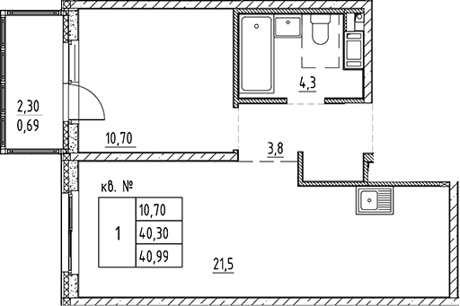Планировка — PLUS Пулковский, 2-комн., 40 м²