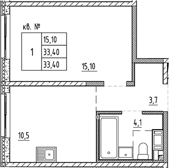 Планировка — PLUS Пулковский, 1-комн., 33 м²