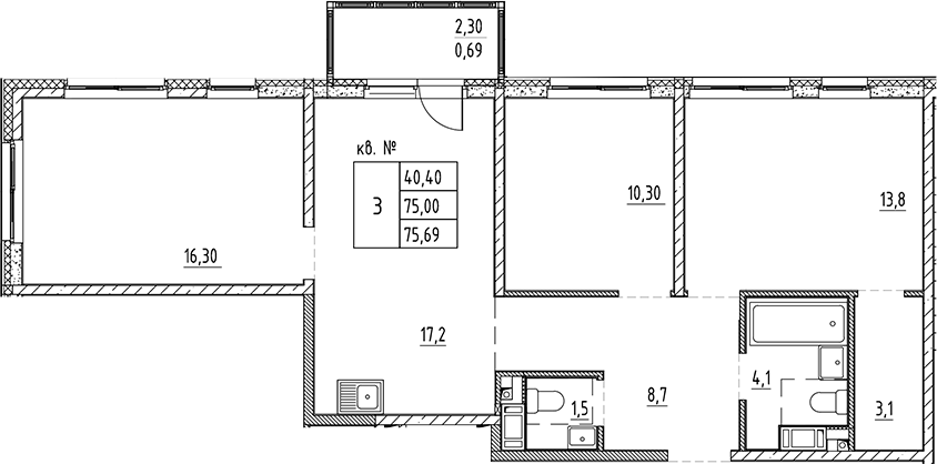 Планировка — PLUS Пулковский, 4-комн., 75 м²