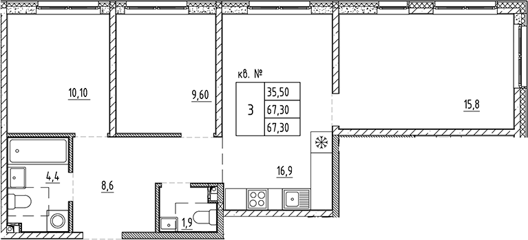 Планировка — PLUS Пулковский, 4-комн., 67 м²