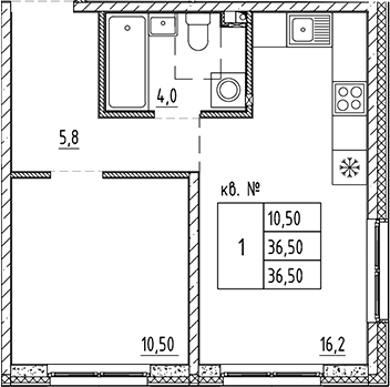 Планировка — PLUS Пулковский, 2-комн., 37 м²
