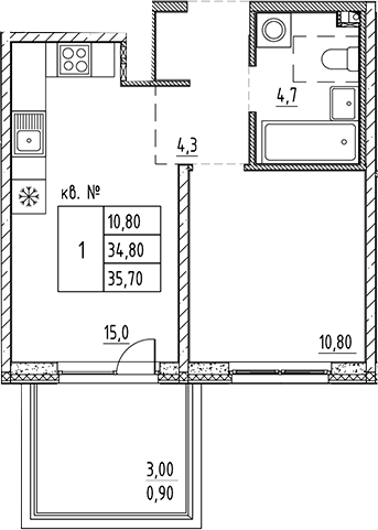 Планировка — PLUS Пулковский, 2-комн., 35 м²