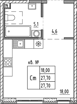 Планировка — PLUS Пулковский, Студия, 28 м²