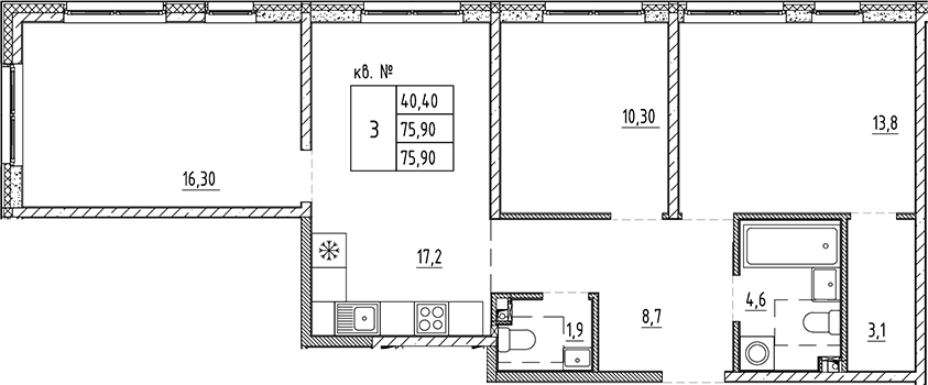 Планировка — PLUS Пулковский, 4-комн., 76 м²