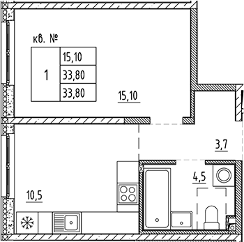 Планировка — PLUS Пулковский, 1-комн., 34 м²