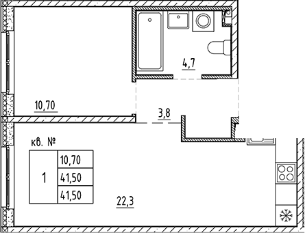 Планировка — PLUS Пулковский, 2-комн., 42 м²