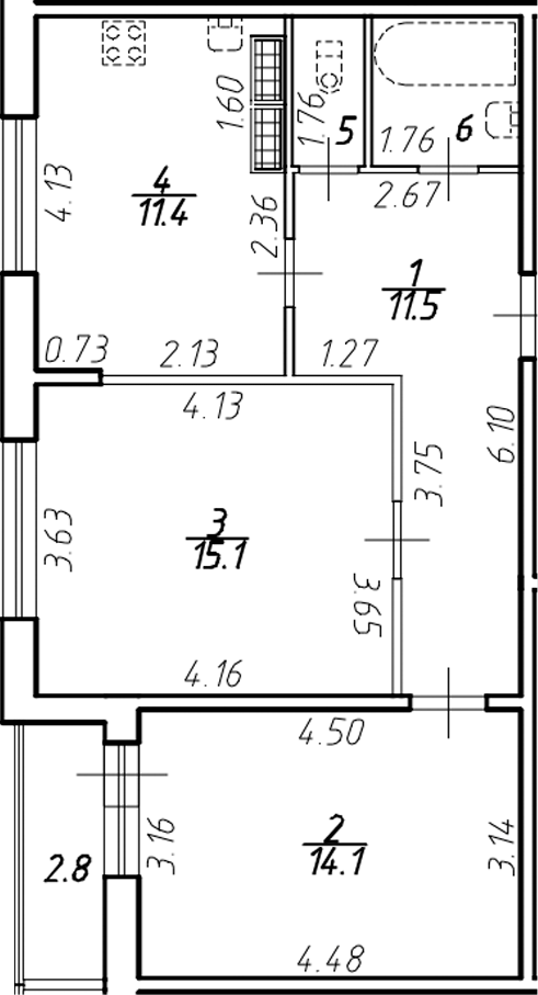 Планировка — Ингрия Лэнд, 2-комн., 57 м²