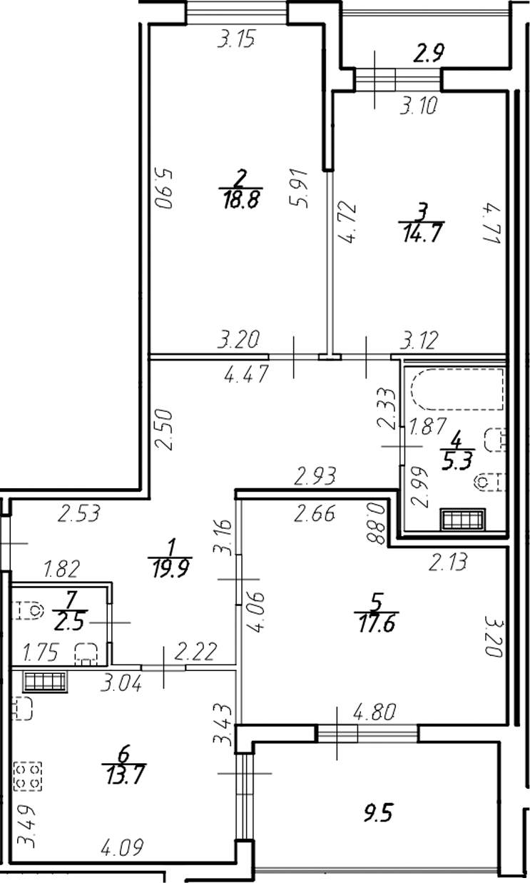 Планировка — Ингрия Лэнд, 3-комн., 92 м²