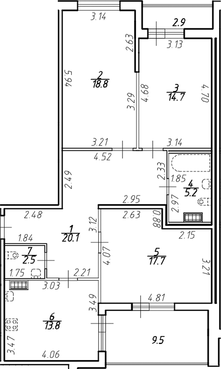 Планировка — Ингрия Лэнд, 3-комн., 92 м²