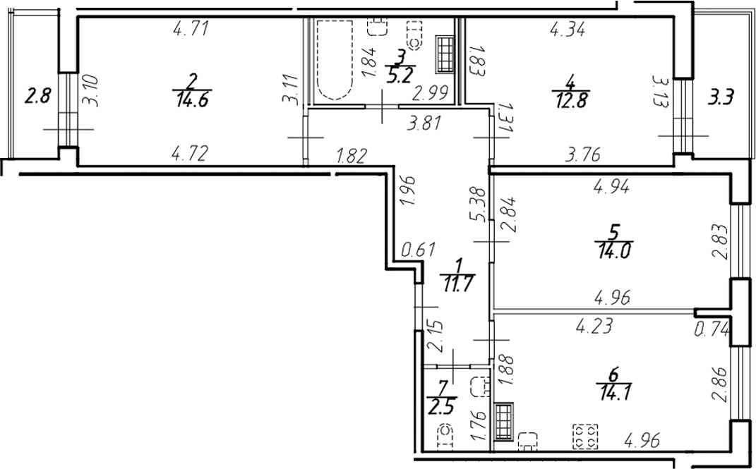 Планировка — Ингрия Лэнд, 3-комн., 75 м²
