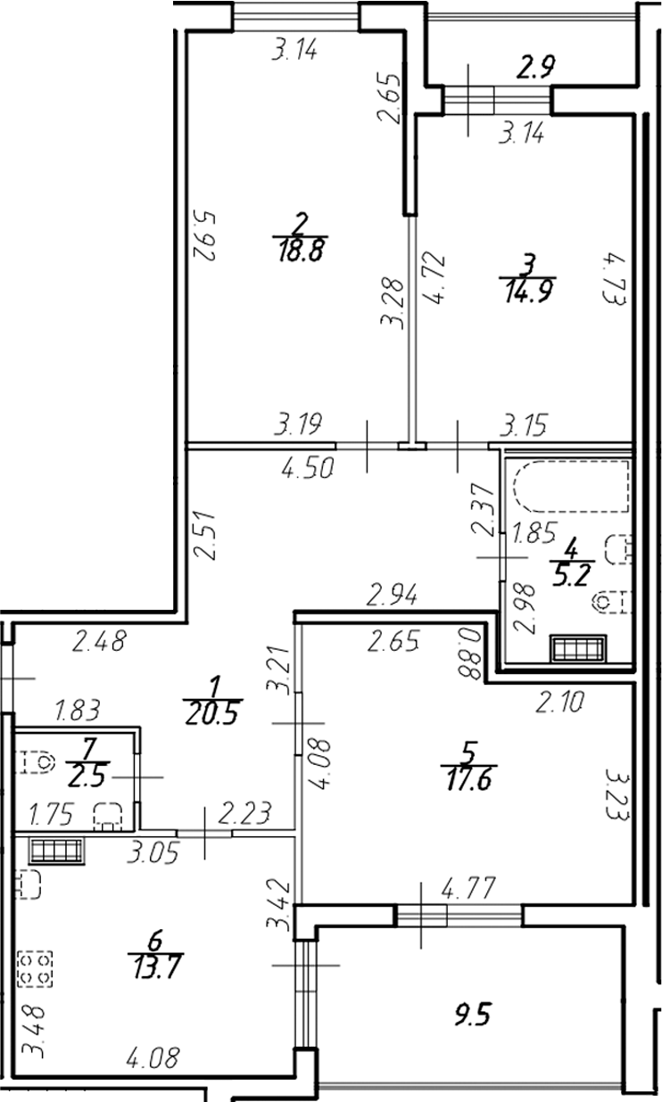 Планировка — Ингрия Лэнд, 3-комн., 92 м²