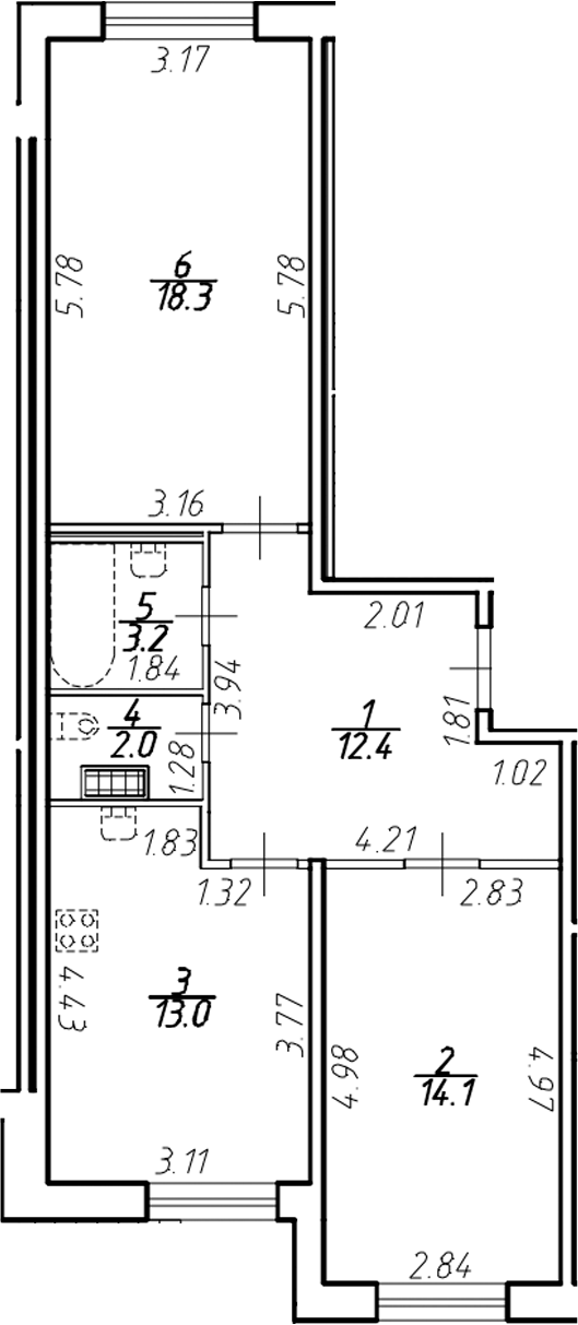 Планировка — Ингрия Лэнд, 2-комн., 63 м²