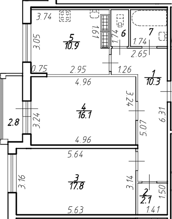 Планировка — Ингрия Лэнд, 2-комн., 62 м²
