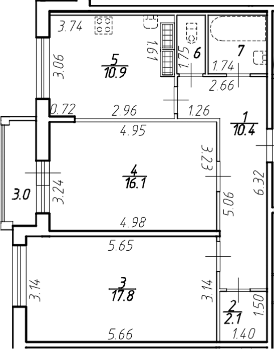 Планировка — Ингрия Лэнд, 2-комн., 63 м²