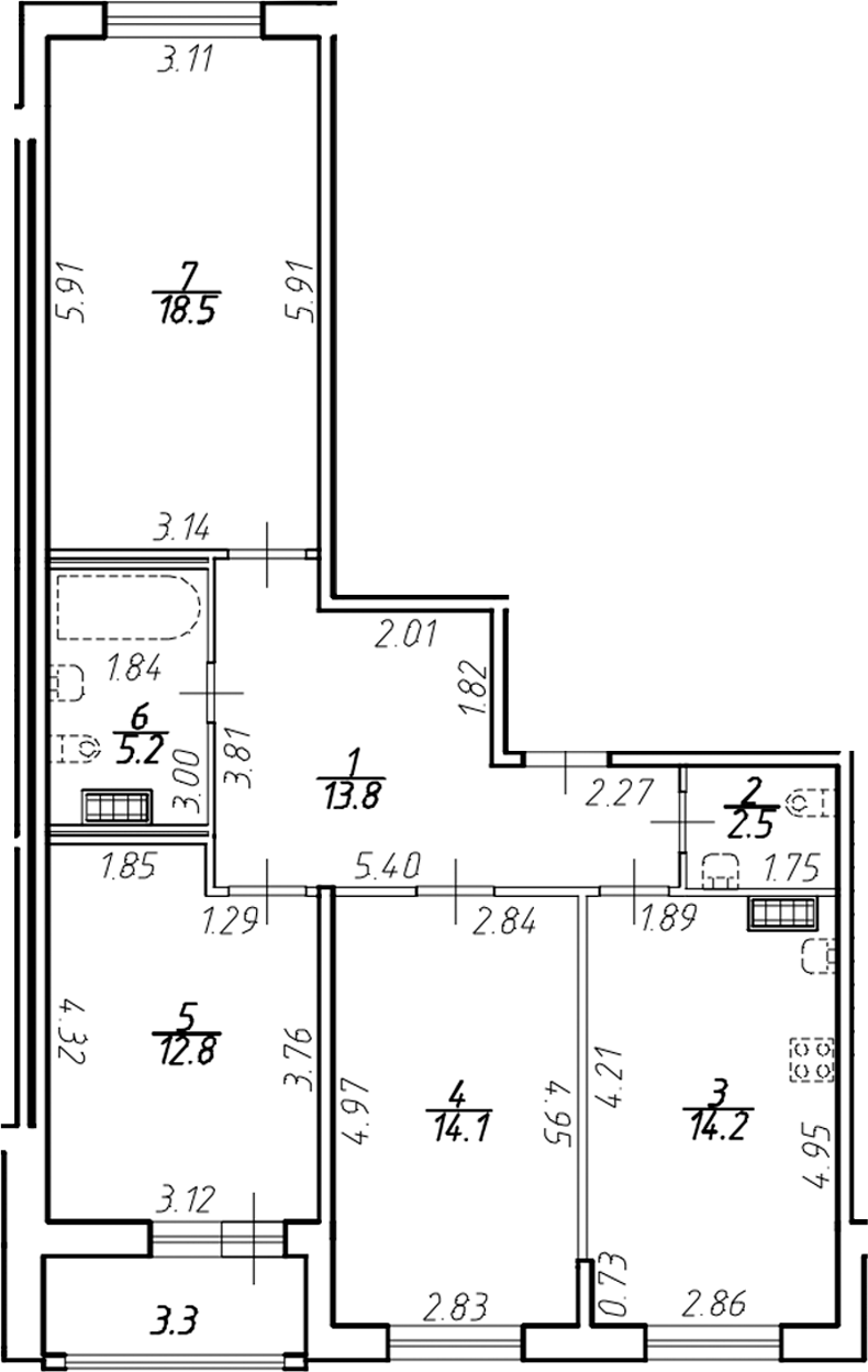Планировка — Ингрия Лэнд, 3-комн., 81 м²
