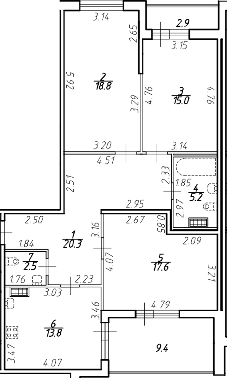 Планировка — Ингрия Лэнд, 3-комн., 92 м²