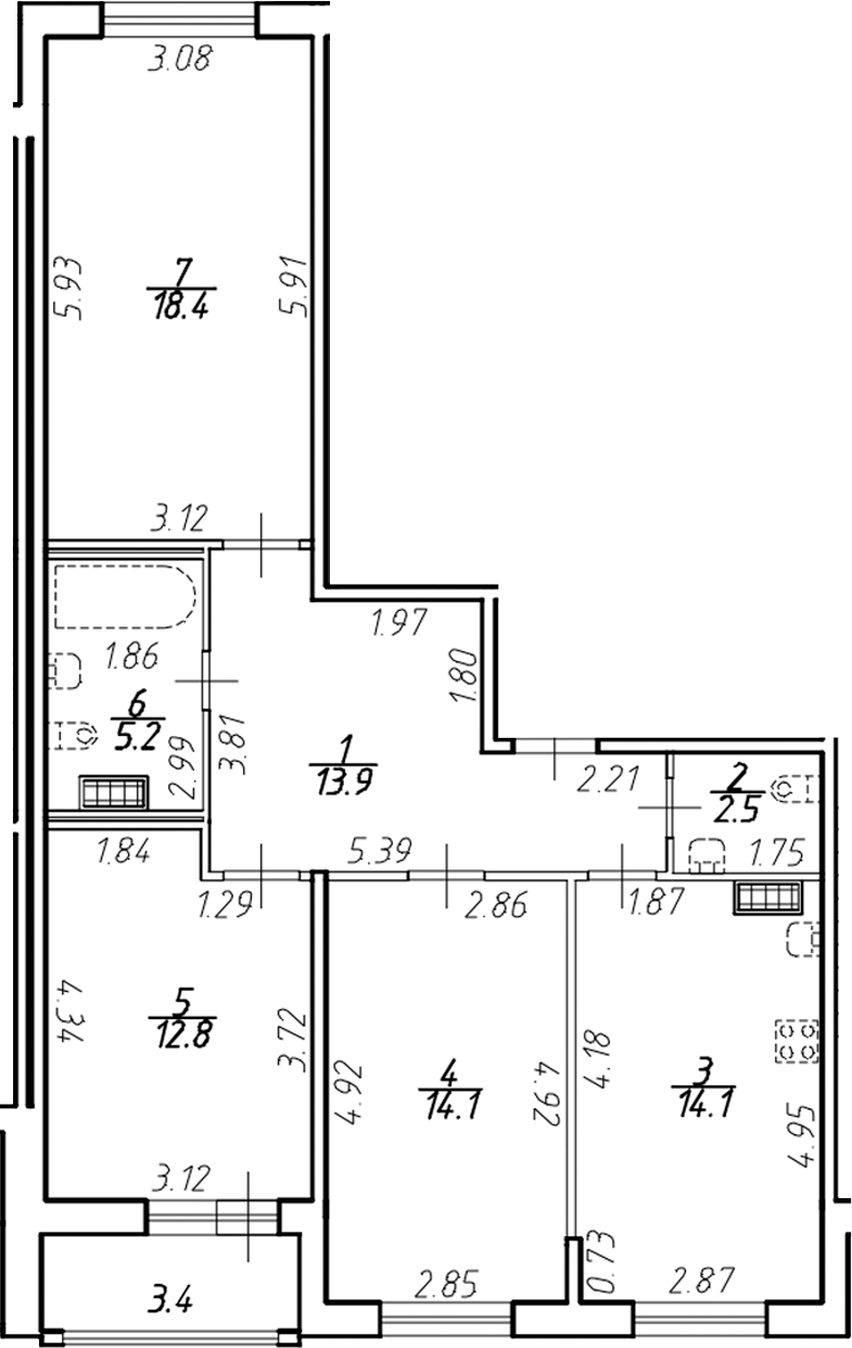 Планировка — Ингрия Лэнд, 3-комн., 81 м²
